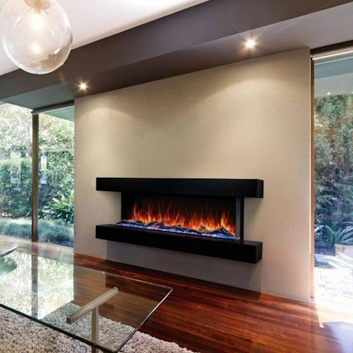 wall-mounted-electric-fireplace Wall-mounted electric fireplace in St. Louis, MO, with sleek modern design and warm flame effect