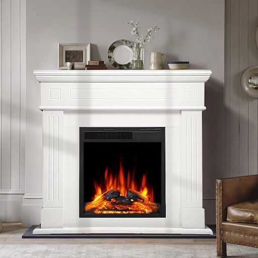 Electric fireplace with white mantel, home heating, and fireplace solutions, St. Louis, MO